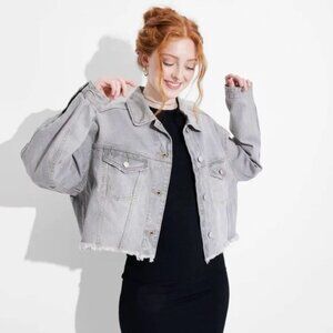 Light Grey Oversized Cropped Denim Jacket XXL